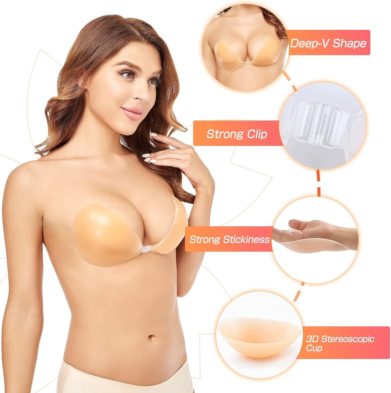 Push-Up Wire-Free Solid Silico - Backless Bra Sticky 评论和价格